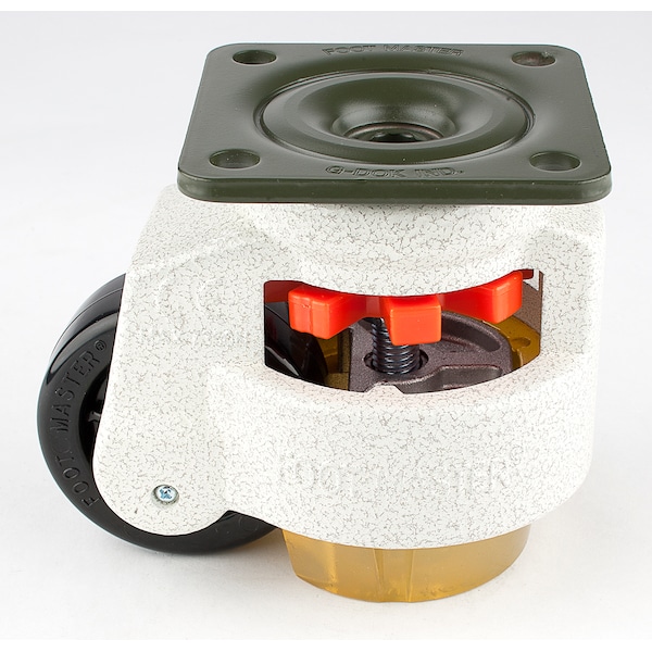 Leveling Caster, 75 mm Nylon Wheel, 95x95 mm Plate, Swivel, 800 kg Cap, PU Foot Pad, Ivory